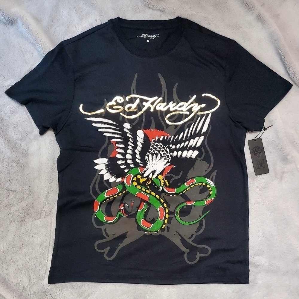 Ed Hardy Black Eagle Snake Shirt Size Small NWT